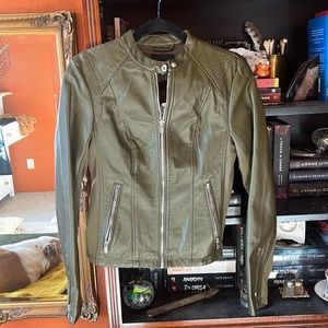 Olive Green vegan leather Jacket - Express